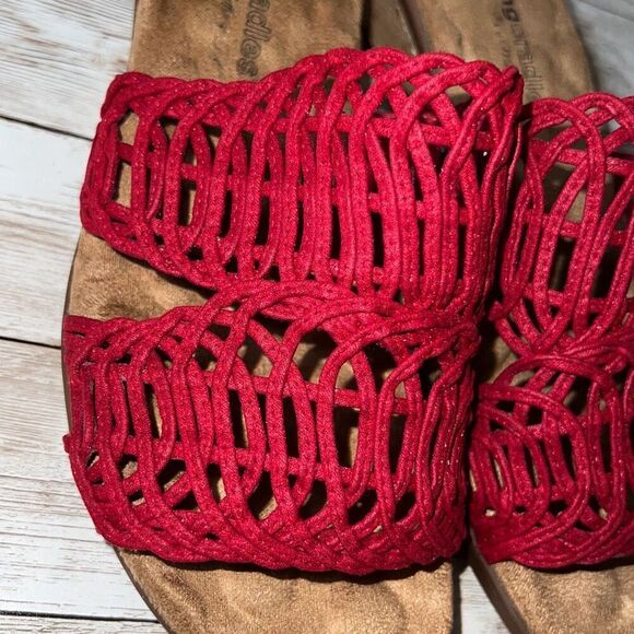 WALKING CRADLES Red Kudos Cork Wedge Heel Sandals Size 6WW Tiny Pillows Insoles - Picture 12 of 16